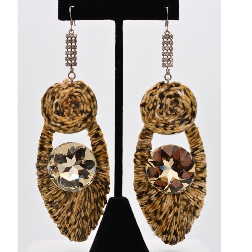 Dorothy Jarmon Vintage Dangle Earrings Huge Leopard Print Crystal Signed BinAA